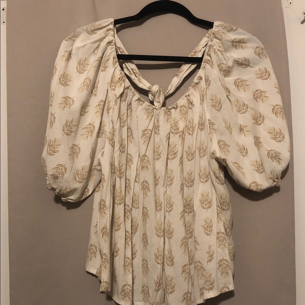 Old Navy Cream and Gold Leaf Blouse
